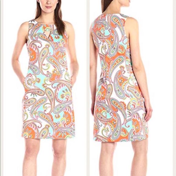 Anne Klein Paisley Shift Dress Front Pockets Sz 4 - Picture 1 of 5